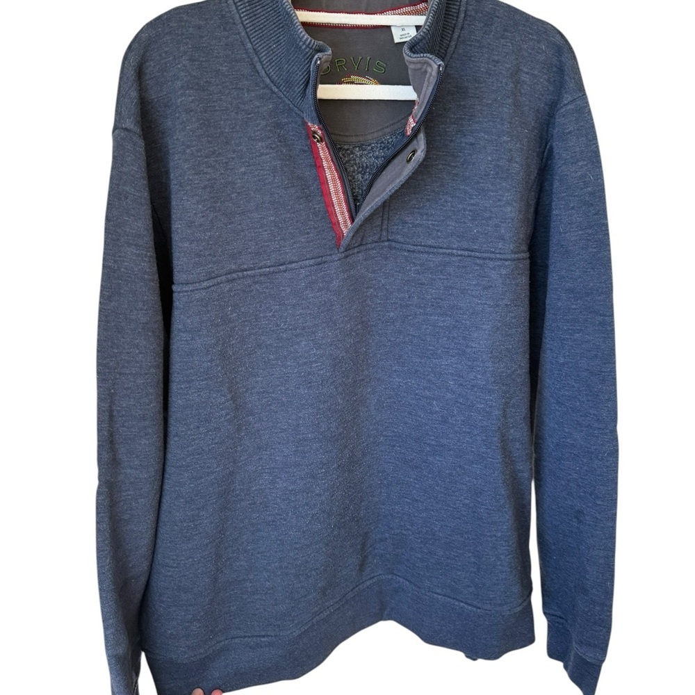 Orvis Men's Navy Blue Quarter-Zip Sweater with Red Trim